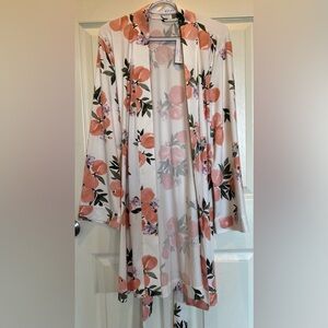 Mason Grey Peach Blossom Floral Belted Robe Kimono Loungewear Size M NWT